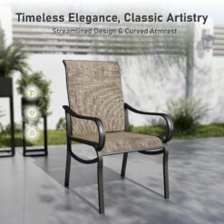 Sunshine Valley Outdoor Table and Chairs 5 -Piece Black Patio Dining Set Steel Square Table with 4 Brown Stationary Chairs