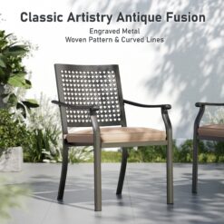 Sunshine Valley Outdoor Table and Chairs 5 -Piece Black Patio Dining Set Steel Square Table with 4 Beige Cushions Stackable Stationary Chairs