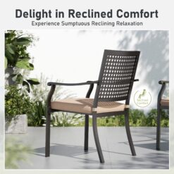 Sunshine Valley Outdoor Table and Chairs 5 -Piece Black Patio Dining Set Steel Square Table with 4 Beige Cushions Stackable Stationary Chairs
