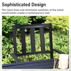 Sunshine Valley Outdoor Table and Chairs 6 -Piece Black Patio Dining Set Steel Square Table with 4 Red Stackable Stationary Chairs and Umbrella Included