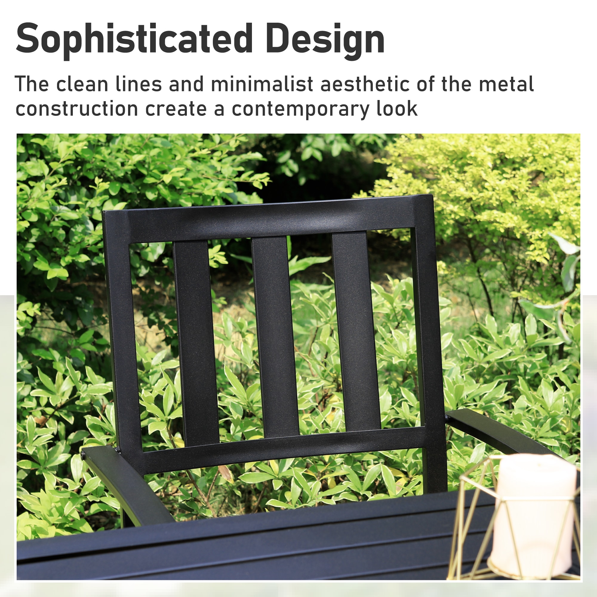 Sunshine Valley Outdoor Table and Chairs 6 -Piece Black Patio Dining Set Steel Square Table with 4 Red Stackable Stationary Chairs and Umbrella Included