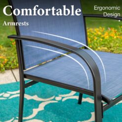 Sunshine Valley Outdoor Table and Chairs 5 -Piece Black Patio Dining Set Steel Round Table with 4 Blue Stationary Chairs