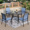 Sunshine Valley Outdoor Table and Chairs 5 -Piece Black Patio Dining Set Steel Round Table with 4 Blue Stationary Chairs