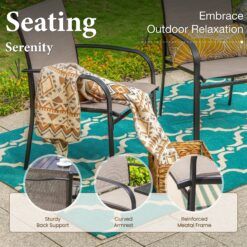 Sunshine Valley Outdoor Table and Chairs 6 -Piece Black Patio Dining Set Steel Round Table with 4 Gray Stationary Chairs and Umbrella Included