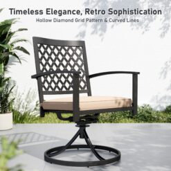 Sunshine Valley Outdoor Table and Chairs 5 -Piece Black Patio Dining Set Steel Square Table with 4 Beige Cushions Swivel Chairs