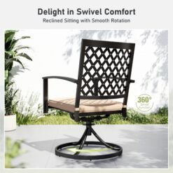 Sunshine Valley Outdoor Table and Chairs 5 -Piece Black Patio Dining Set Steel Square Table with 4 Beige Cushions Swivel Chairs