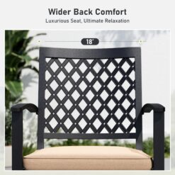 Sunshine Valley Outdoor Table and Chairs 5 -Piece Black Patio Dining Set Steel Square Table with 4 Beige Cushions Swivel Chairs