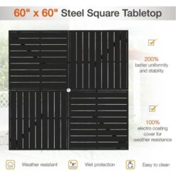 Sunshine Valley Outdoor Table and Chairs 9 -Piece Black Patio Dining Set Steel Square Table with 8 Brown Stationary Chairs