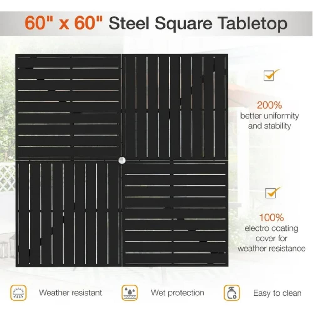Sunshine Valley Outdoor Table and Chairs 9 -Piece Black Patio Dining Set Steel Square Table with 8 Brown Stationary Chairs