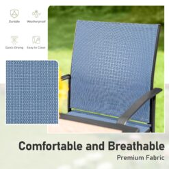 Sunshine Valley Outdoor Table and Chairs 9 -Piece Black Patio Dining Set Steel Square Table with 8 Blue Stationary Chairs