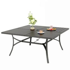 Sunshine Valley Outdoor Table and Chairs 9 -Piece Black Patio Dining Set Steel Square Table with 8 Red Stationary Chairs