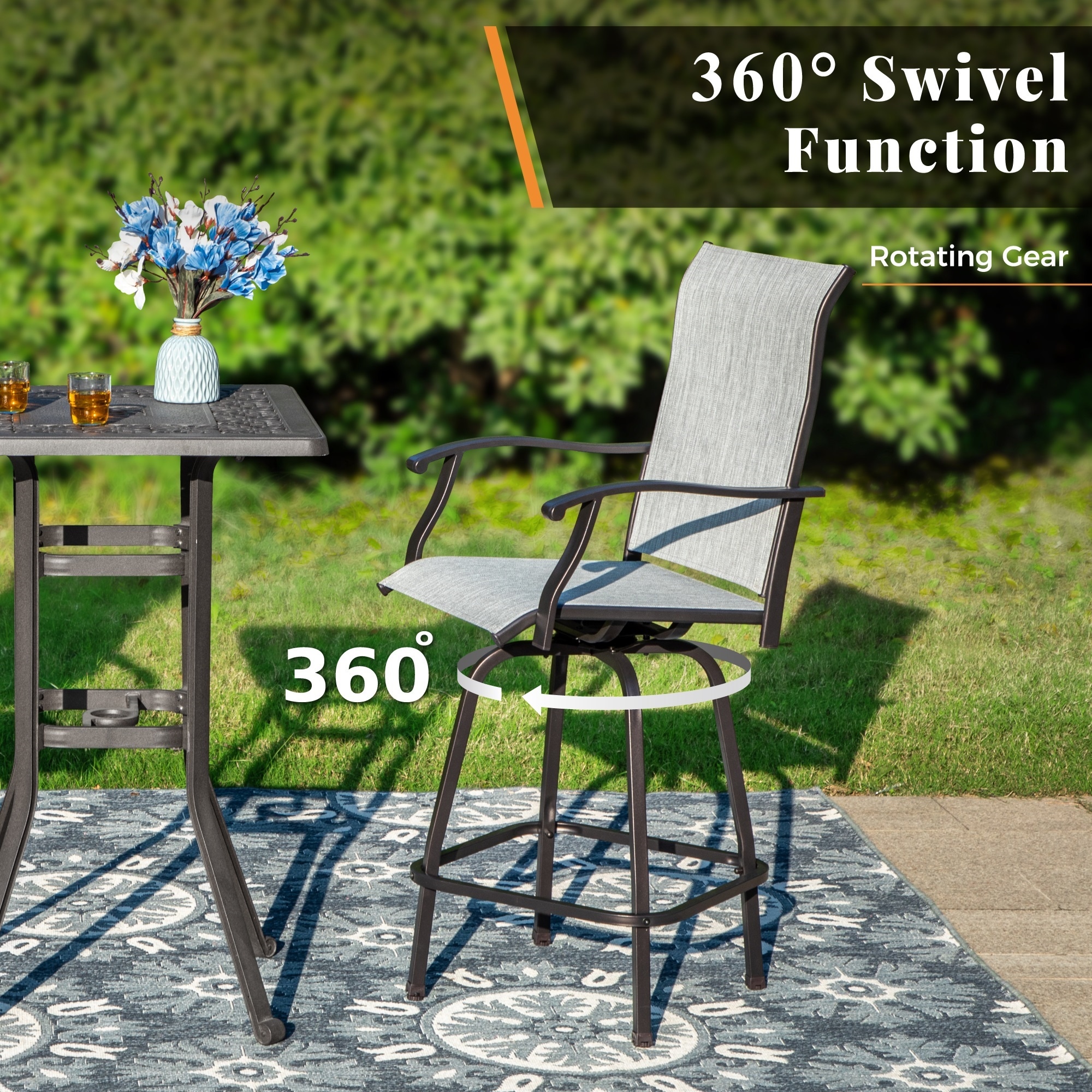 Sunshine Valley Outdoor Table and Chairs 5 -Piece Black Counter height Steel Rectangle Table with 4 Gray Swivel Chairs