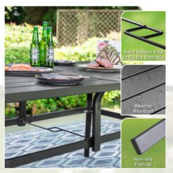 Sunshine Valley Outdoor Table and Chairs 7 -Piece Black Patio Dining Set Steel Rectangle Table with 6 Blue Stationary Chairs