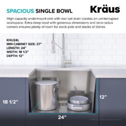 Kraus 18.5-in x 24-in 1 -Basin Stainless steel Undermount Laundry sink with Drain