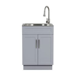 Style Selections 21.4-in x 24.1-in 1 -Basin Light Gray Freestanding Utility tub with Cabinet with Drain with Faucet