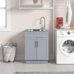 Style Selections 21.4-in x 24.1-in 1 -Basin Light Gray Freestanding Utility tub with Cabinet with Drain with Faucet