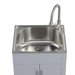 Style Selections 21.4-in x 24.1-in 1 -Basin Light Gray Freestanding Utility tub with Cabinet with Drain with Faucet