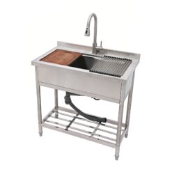 Lordear Workstation Utility Tub 36-in x 21-in 1 -Basin Stainless Steel Freestanding Laundry sink with Drain with Faucet