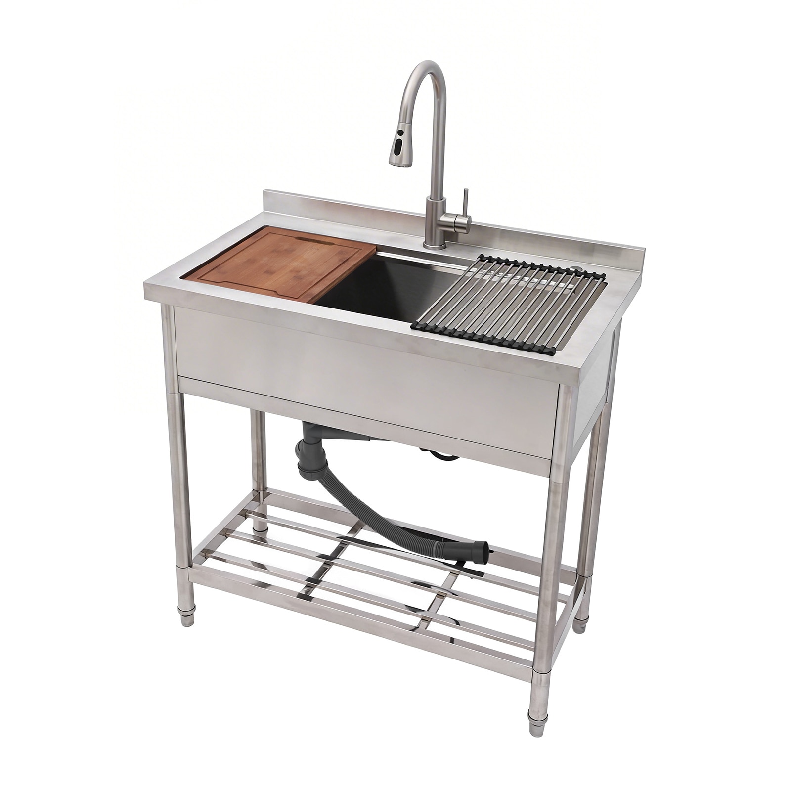 Lordear Workstation Utility Tub 36-in x 21-in 1 -Basin Stainless Steel Freestanding Laundry sink with Drain with Faucet
