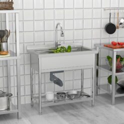 Lordear Workstation Utility Tub 36-in x 21-in 1 -Basin Stainless Steel Freestanding Laundry sink with Drain with Faucet