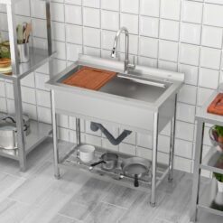 Lordear Workstation Utility Tub 36-in x 21-in 1 -Basin Stainless Steel Freestanding Laundry sink with Drain with Faucet