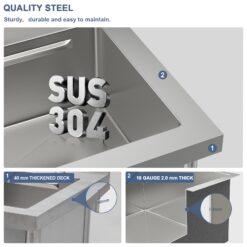 Lordear Workstation Utility Tub 36-in x 21-in 1 -Basin Stainless Steel Freestanding Laundry sink with Drain with Faucet