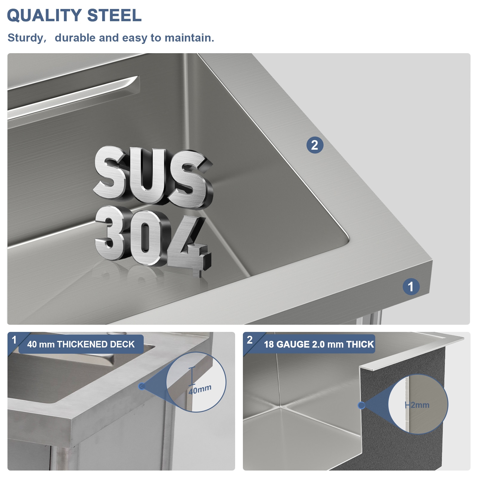 Lordear Workstation Utility Tub 36-in x 21-in 1 -Basin Stainless Steel Freestanding Laundry sink with Drain with Faucet