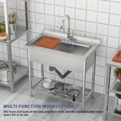 Lordear Workstation Utility Tub 36-in x 21-in 1 -Basin Stainless Steel Freestanding Laundry sink with Drain with Faucet