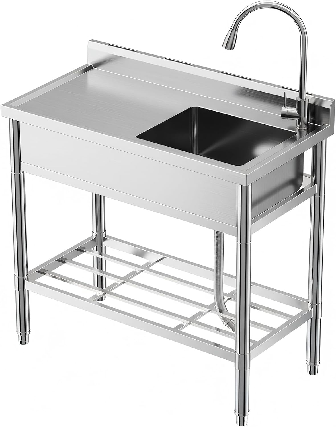 Garvee Stainless Steel Utility Sink Freestanding Single Bowl Laundry Tub with Hot Cold Faucet Workbench for Laundry Room Garage Workshop