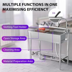 Garvee Stainless Steel Utility Sink Freestanding Single Bowl Laundry Tub with Hot Cold Faucet Workbench for Laundry Room Garage Workshop