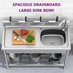 Garvee Stainless Steel Utility Sink Freestanding Single Bowl Laundry Tub with Hot Cold Faucet Workbench for Laundry Room Garage Workshop