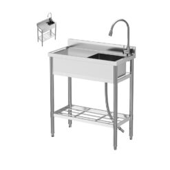 Garvee 47X20X36inch Free Standing Single Bowl Kitchen Sink with Cold and Hot Water Pipe