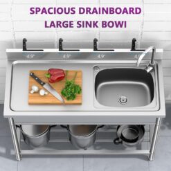 Garvee 47X20X36inch Free Standing Single Bowl Kitchen Sink with Cold and Hot Water Pipe