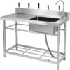 Garvee 47.2 x 33.5 x 19.7Inch Stainless Steel Utility Sink Freestanding Single Bowl with Pull-Out Hot and Cold Faucet