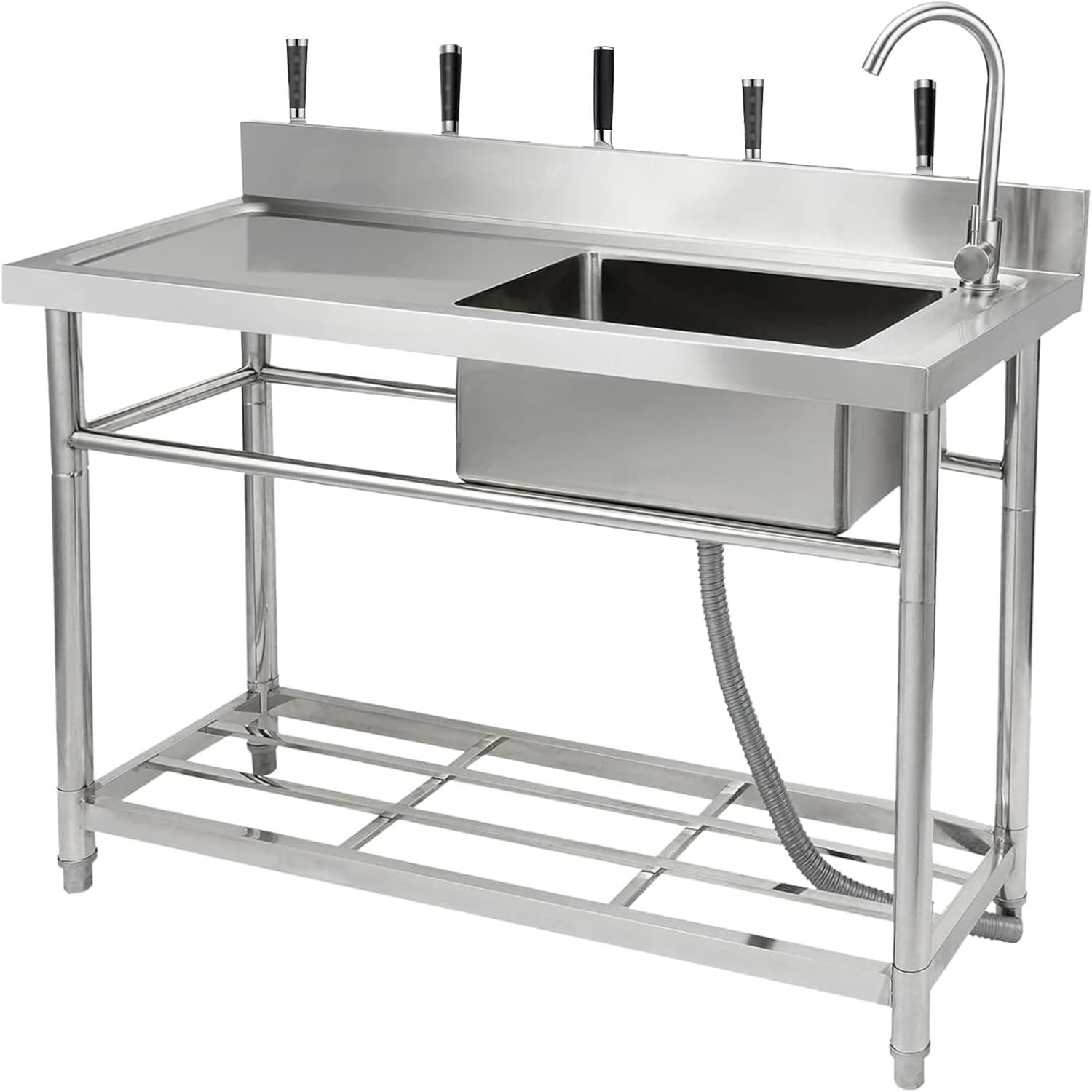Garvee 47.2 x 33.5 x 19.7Inch Stainless Steel Utility Sink Freestanding Single Bowl with Pull-Out Hot and Cold Faucet
