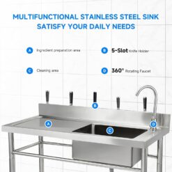 Garvee 47.2 x 33.5 x 19.7Inch Stainless Steel Utility Sink Freestanding Single Bowl with Pull-Out Hot and Cold Faucet