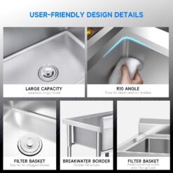 Garvee 47.2 x 33.5 x 19.7Inch Stainless Steel Utility Sink Freestanding Single Bowl with Pull-Out Hot and Cold Faucet
