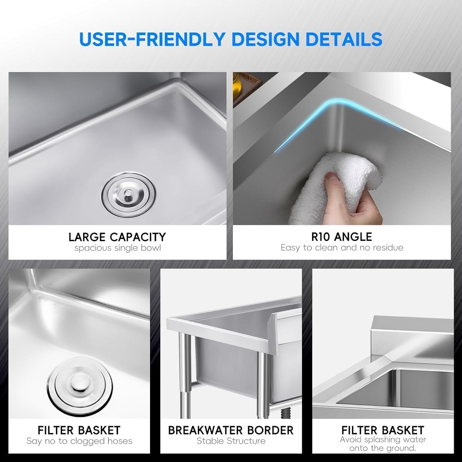 Garvee 47.2 x 33.5 x 19.7Inch Stainless Steel Utility Sink Freestanding Single Bowl with Pull-Out Hot and Cold Faucet