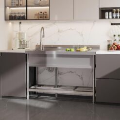 Garvee 47x37x20In Freestanding Stainless Steel Utility Sink Single Bowl Basin with Faucet Hot and Cold Water Pipes