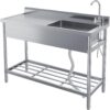 Garvee 47X20x37In Freestanding Single Bowl Kitchen Sink Pull-Out Hot and Cold Faucet Built-in Drain Basket Dish Rack