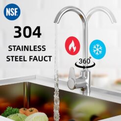 Garvee 47X20x37In Freestanding Single Bowl Kitchen Sink Pull-Out Hot and Cold Faucet Built-in Drain Basket Dish Rack