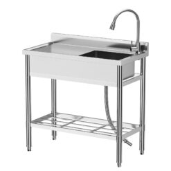 Garvee Freestanding Stainless Steel Utility Basin with Pull-Out Faucet Adjustable Legs and Shelf For Commercial Laundry Room Garage Outdoor Restaurant 47x20x37 Inch