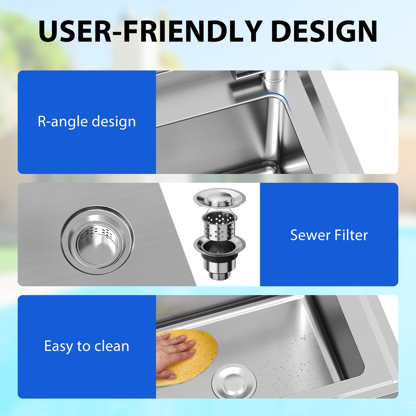 Garvee Freestanding Stainless Steel Utility Basin with Pull-Out Faucet Adjustable Legs and Shelf For Commercial Laundry Room Garage Outdoor Restaurant 47x20x37 Inch