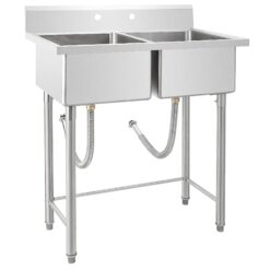 Garvee Commercial Stainless Steel Double Bowl Utility Sink - Adjustable Legs for Kitchen Laundry Room Garage Restaurant - 41x23x45 Inch - Without Faucet