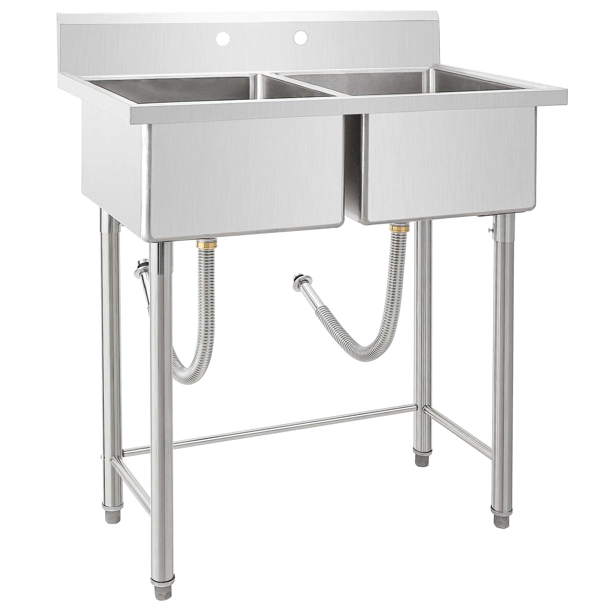 Garvee Commercial Stainless Steel Double Bowl Utility Sink - Adjustable Legs for Kitchen Laundry Room Garage Restaurant - 41x23x45 Inch - Without Faucet