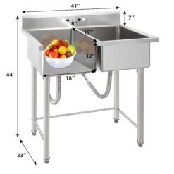 Garvee Commercial Stainless Steel Double Bowl Utility Sink - Adjustable Legs for Kitchen Laundry Room Garage Restaurant - 41x23x45 Inch - Without Faucet