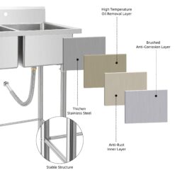 Garvee Commercial Stainless Steel Double Bowl Utility Sink - Adjustable Legs for Kitchen Laundry Room Garage Restaurant - 41x23x45 Inch - Without Faucet
