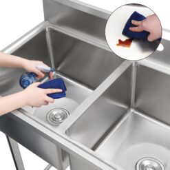 Garvee Commercial Stainless Steel Double Bowl Utility Sink - Adjustable Legs for Kitchen Laundry Room Garage Restaurant - 41x23x45 Inch - Without Faucet