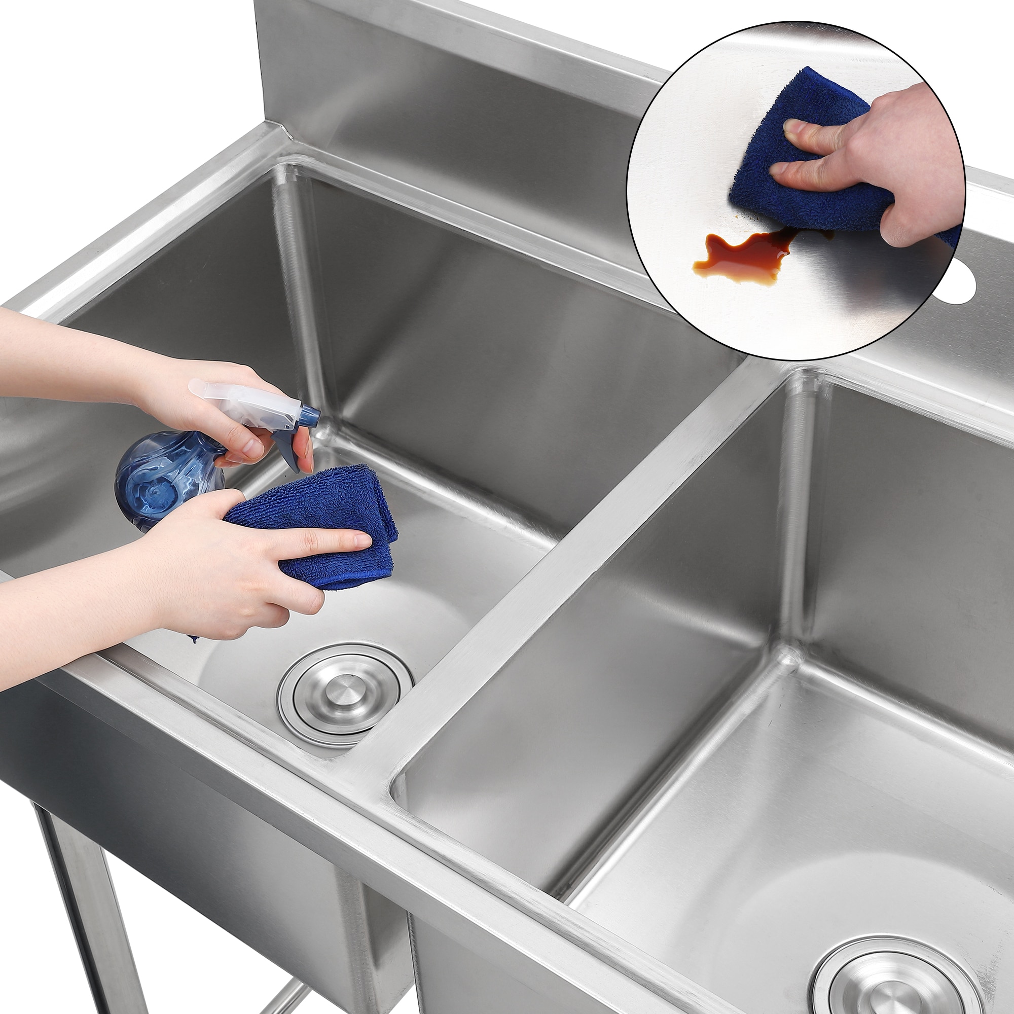 Garvee Commercial Stainless Steel Double Bowl Utility Sink - Adjustable Legs for Kitchen Laundry Room Garage Restaurant - 41x23x45 Inch - Without Faucet