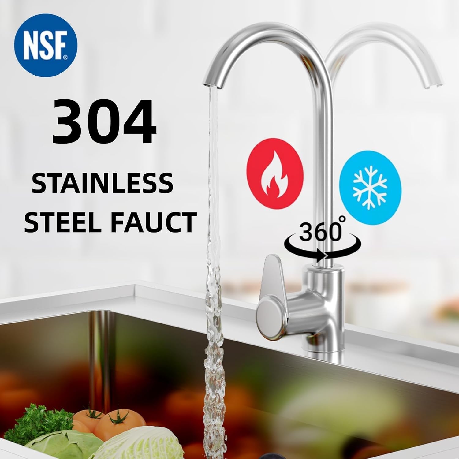 Garvee Stainless Steel Utility Sink Free Standing Single Bowl Sink with Faucet Legs Cold and Hot Water Pipe for Laundry Kitchen Garage Outdoor Garden Heavy-Duty Easy to Clean